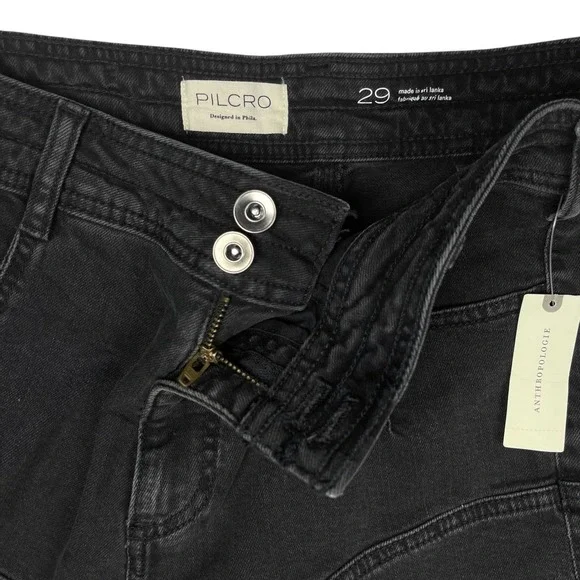 Pilcro NWT Micro Denim‎ Shorts Cuffed Black Sz 29 Flattering High Diagonal Cut - Picture 5 of 11